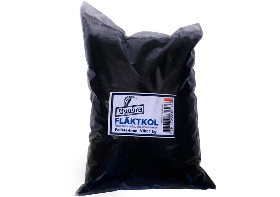 Coobra Fläktkol 1kg ca 2L 4mm pellets